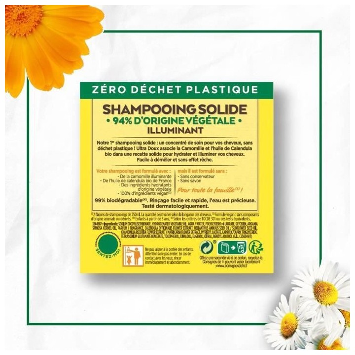 Shampooing Solide Illuminant Ultra Doux GARNIER Camomille - 60 g