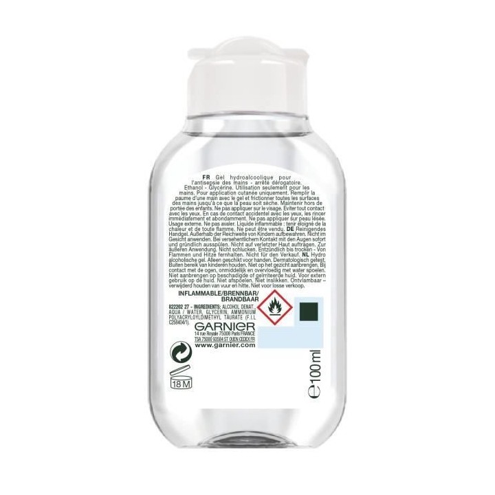 Gel hydroalcoolique Pure Active GARNIER - 100 ml