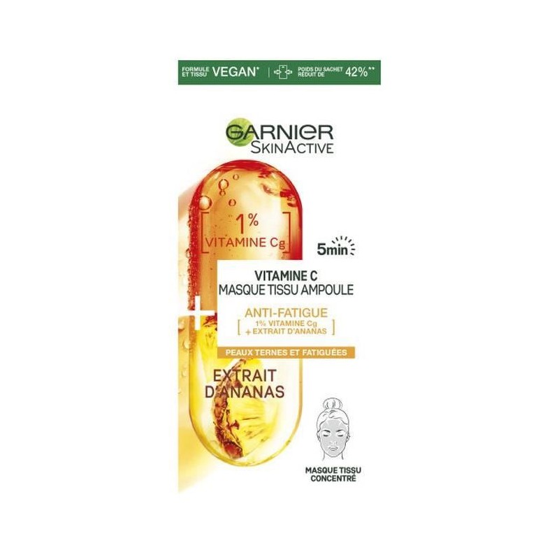 Masque Tissu Ampoule Anti-Fatigue SkinActive GARNIER - A la Vitamine C - 15 g