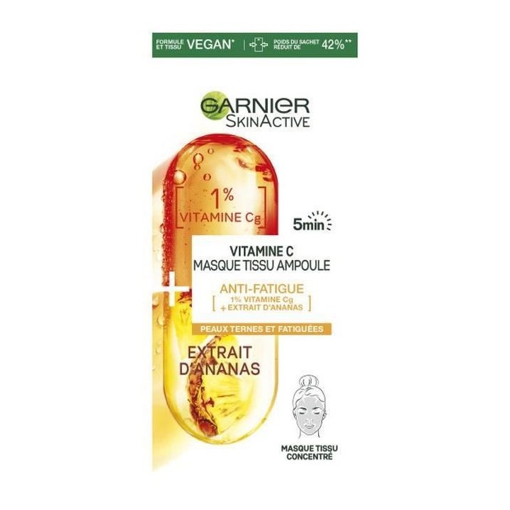 Masque Tissu Ampoule Anti-Fatigue SkinActive GARNIER - A la Vitamine C