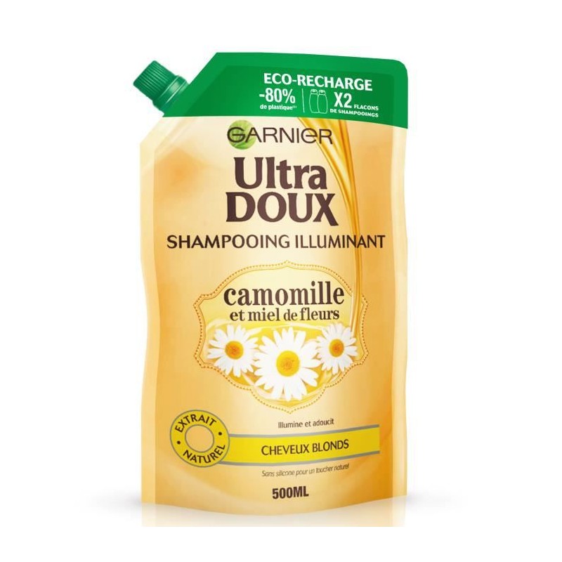 Shampooing GARNIER Ultra Doux Illuminant Cheveux Blonds Eco-Recharge de 500 ml