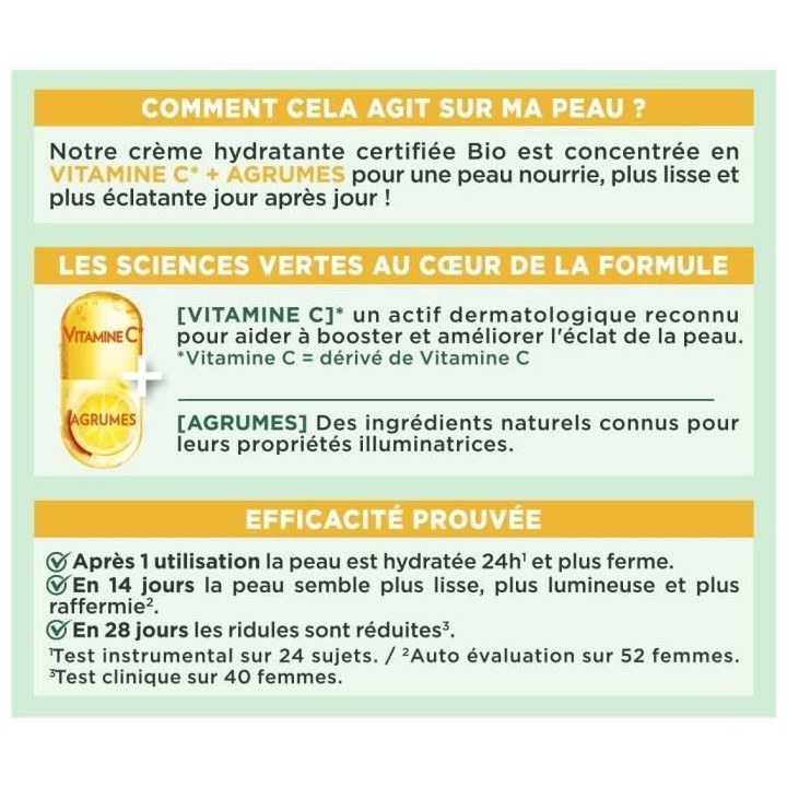 Creme hydratante GARNIER Bio Eclat quotidien Vitamine C - 50 ml