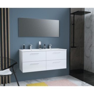 GLOSSY Meuble de Salle de bain double vasque L 120cm - Blanc laqué br