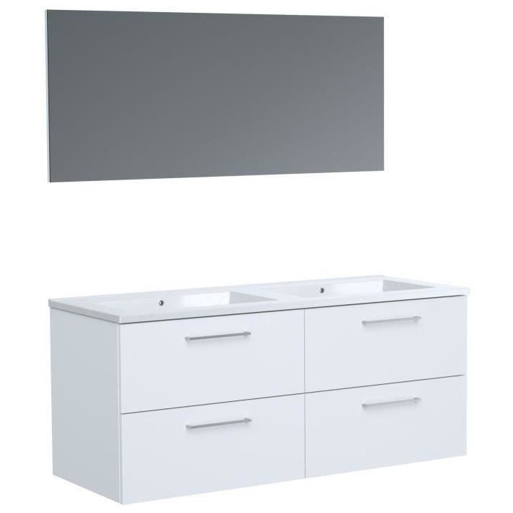 GLOSSY Meuble de Salle de bain double vasque L 120cm - Blanc laqué br
