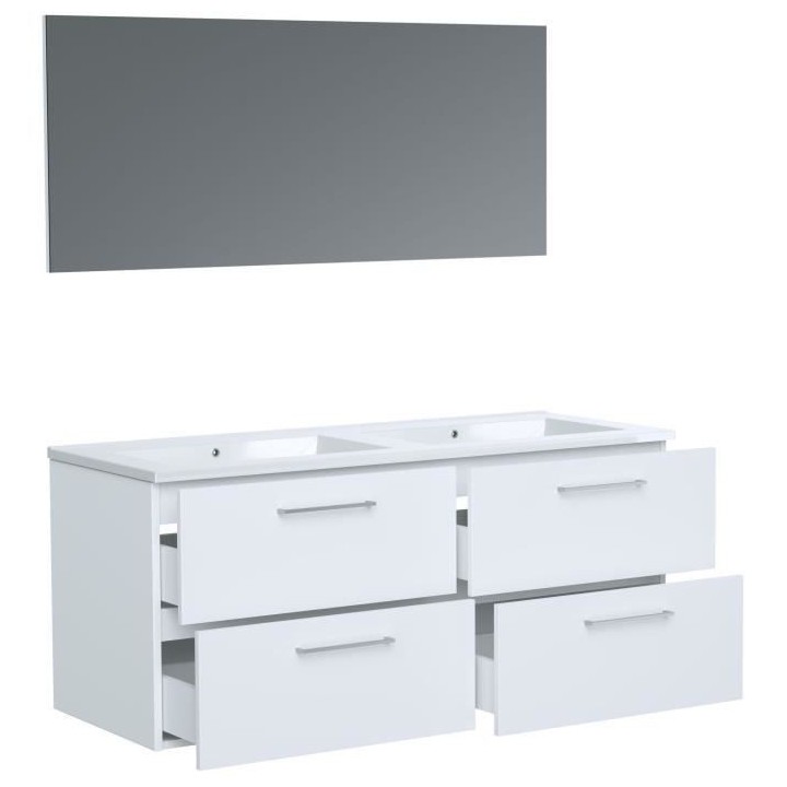 GLOSSY Meuble de Salle de bain double vasque L 120cm - Blanc laqué br