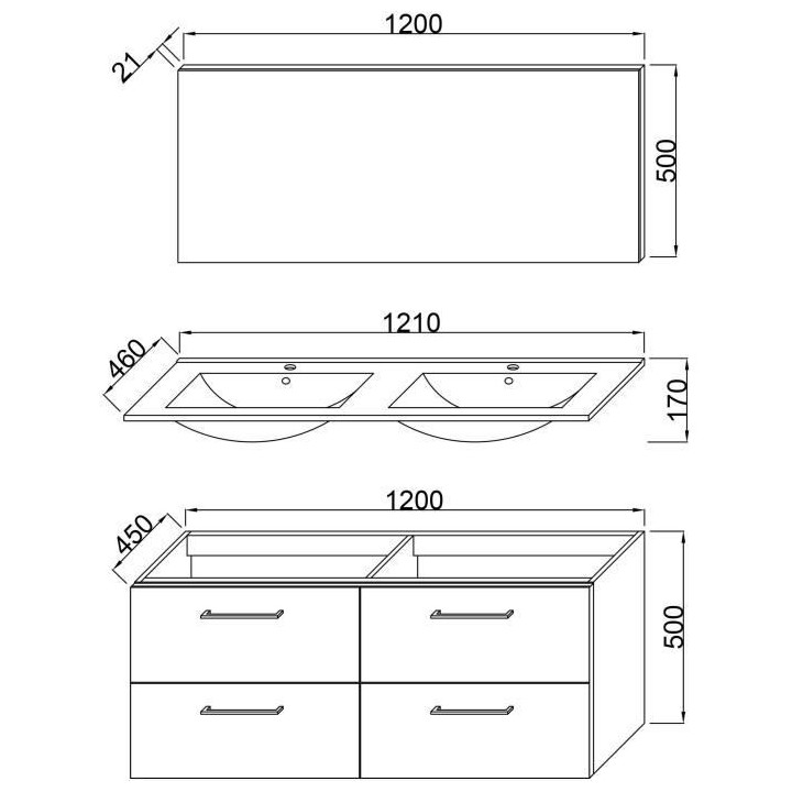 GLOSSY Meuble de Salle de bain double vasque L 120cm - Blanc laqué br