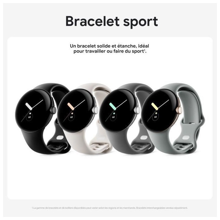 Montre connectée GOOGLE Pixel Watch - 41 mm - Argent poli Actif - Bra