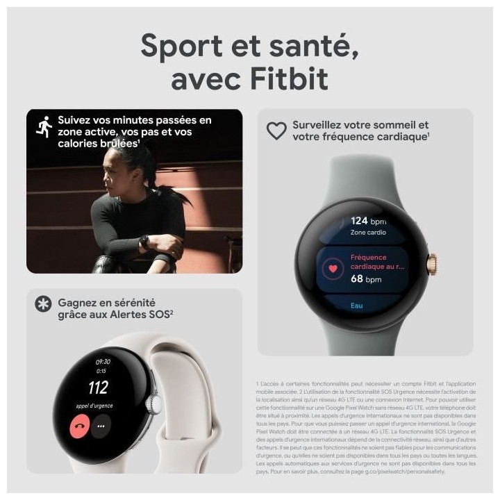 Montre connectée GOOGLE Pixel Watch - 41 mm - Argent poli Actif - Bra