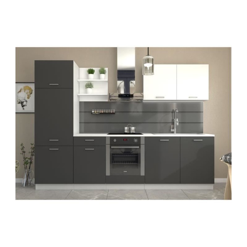 Cuisine complete PREGO - L 270 cm - Plan de travail 210 cm inclus - Gris Graphit