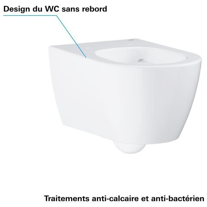 GROHE Cuvette WC suspendue, Essence Ceramic, sans rebord, traitement a