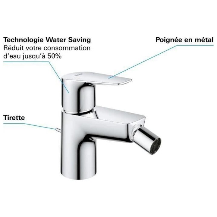 GROHE Mitigeur monocommande Bidet Start Edge, robinet avec tirette de