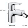 GROHE Mitigeur monocommande Bidet Start Edge, robinet avec tirette de vidage, mousseur économique d'eau, chromé, 23345001