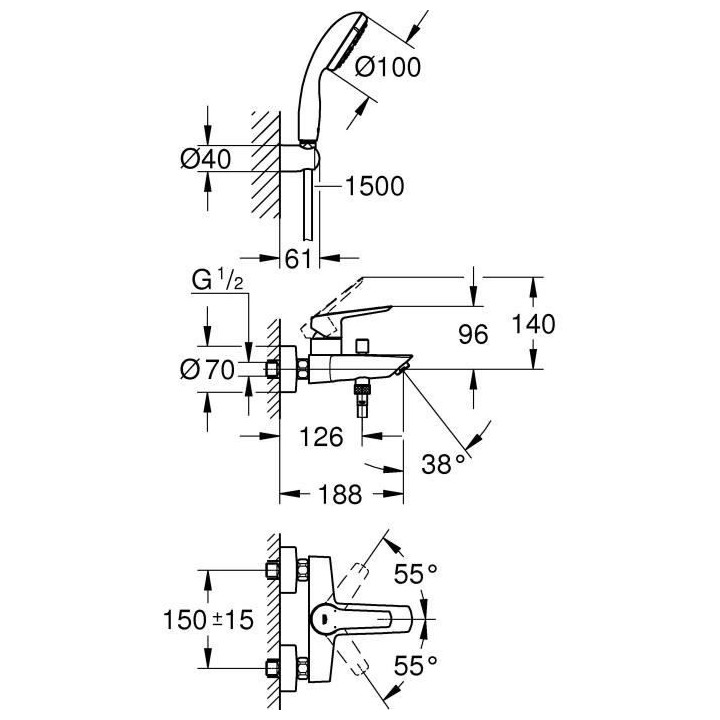 Mitigeur monocommande de douche/bain GROHE - Start - Chromé
