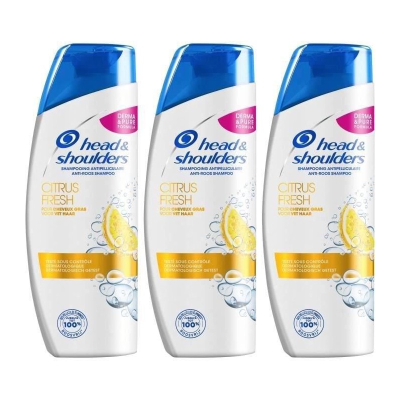 LOT DE 3 - HEAD & SHOULDERS Shampooing Citrus Fresh 500 ml