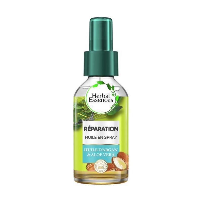 HERBAL ESSENCES Réparation Huile En Spray, Huile d'Argan et Aloe Vera Pour Cheveux Secs et Abîmés - 100 ml