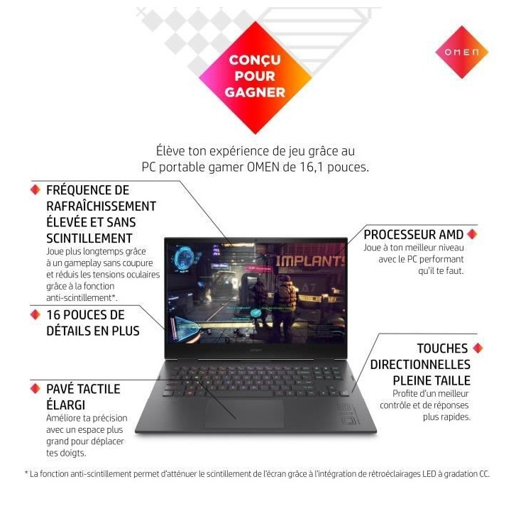 PC Portable Gamer Omen by HP - 16-n0007nf - 16 QHD 165 Hz - Ryzen 9-69