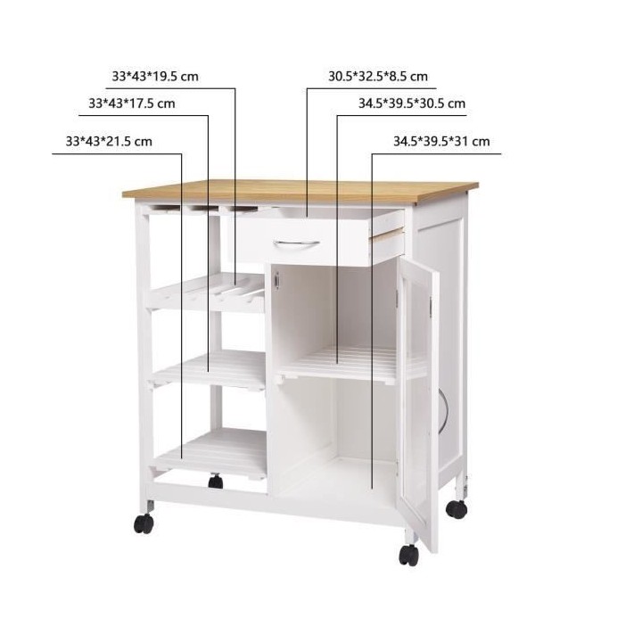 ICY Desserte de cuisine 1 tiroir - Blanc - L 75 x P 48 x H 87 cm