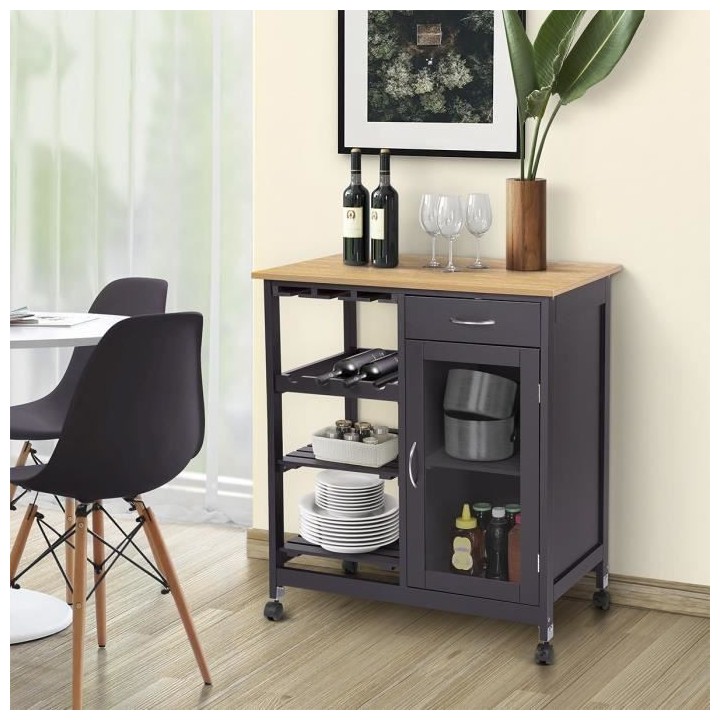 Desserte 1 porte 1 tiroir - Laqué noir - L 75 x P 47 x H 87 cm - ICY