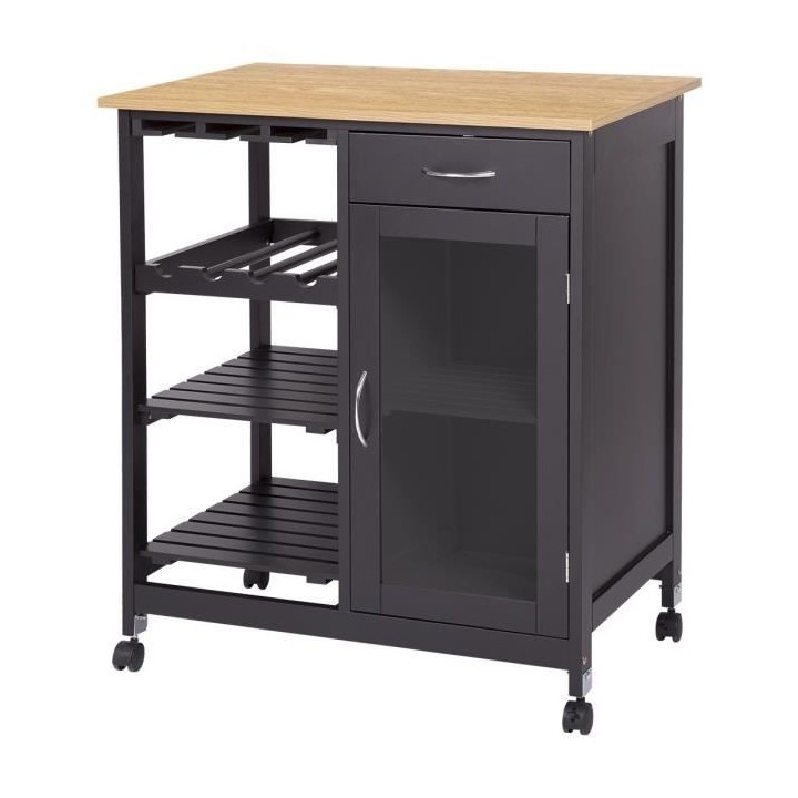 Desserte 1 porte 1 tiroir - Laqué noir - L 75 x P 47 x H 87 cm - ICY