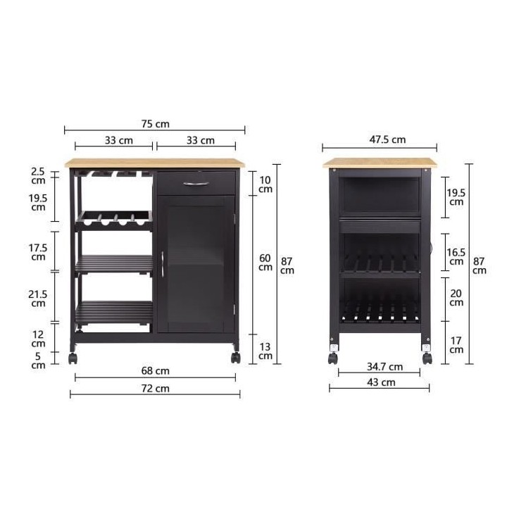 Desserte 1 porte 1 tiroir - Laqué noir - L 75 x P 47 x H 87 cm - ICY