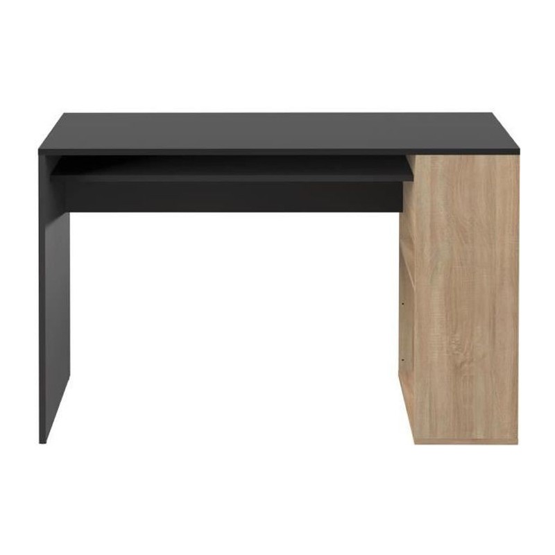 Bureau droit YALE - Noir et chene naturel - 2 niches + 1 étagere - L 113,9 x P 50 x H 75,5 cm - TEMAHOME