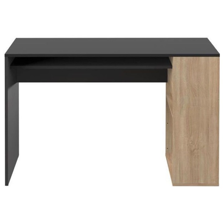 Bureau droit YALE - Noir et chene naturel - 2 niches + 1 étagere - L