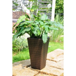 Pot de fleurs en résine tressée - 28 x 28 x 50 cm - Marron