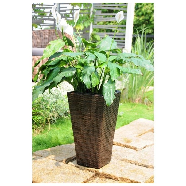 Pot de fleurs en résine tressée - 28 x 28 x 50 cm - Marron