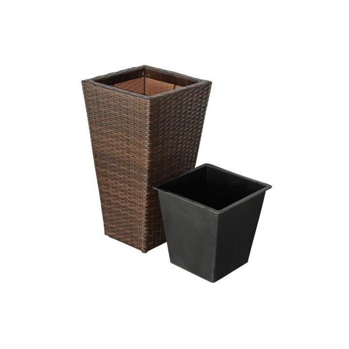 Pot de fleurs en résine tressée - 28 x 28 x 50 cm - Marron