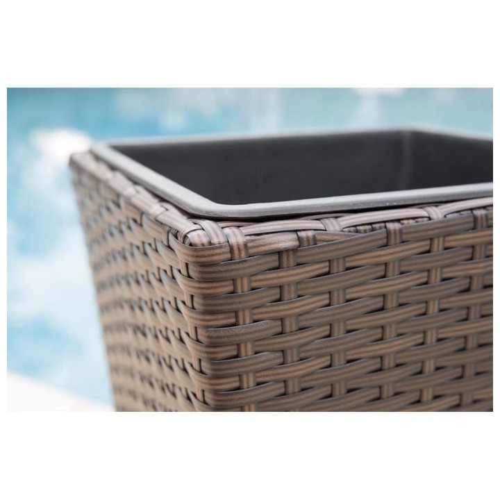 Pot de fleurs en résine tressée - 28 x 28 x 50 cm - Marron