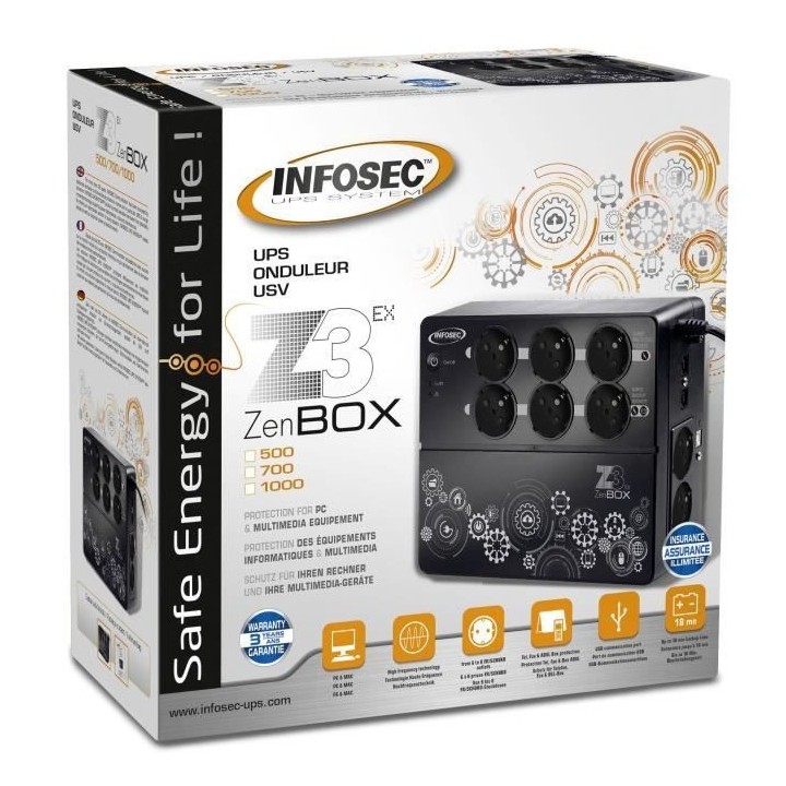 Onduleur 700 VA - INFOSEC - Z3 ZenBox EX 700 - Haute fréquence - 8 pr