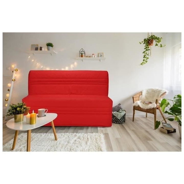 JOÉ Banquette BZ 3 places - Tissu rouge - Contemporain - L 143 x P 97