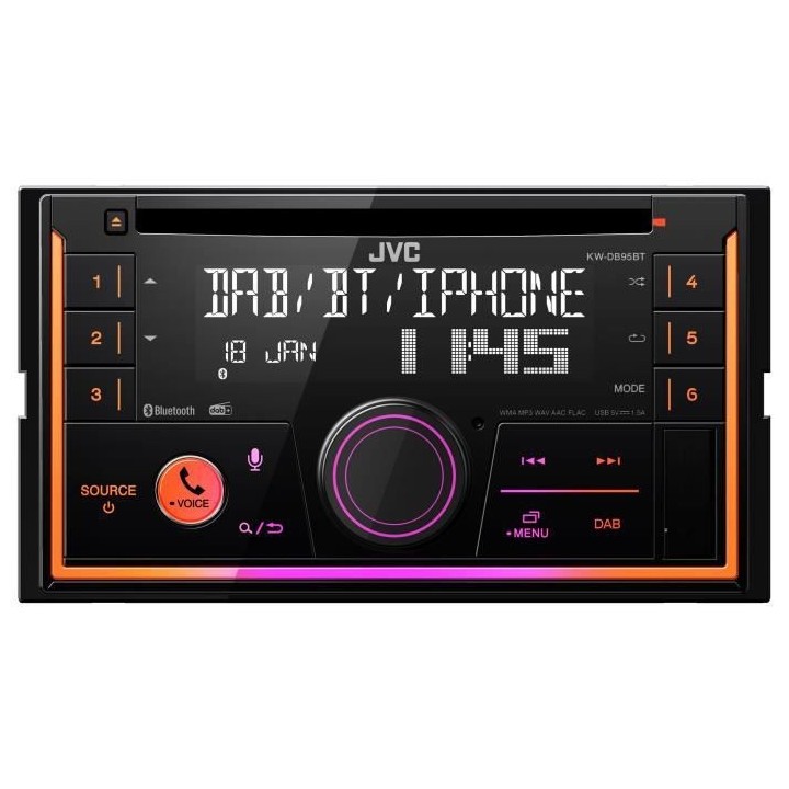 Autoradio - JVC - 2 DIN KW-DB95BT - CD - USB - iPod - Bluetooth - DAB+