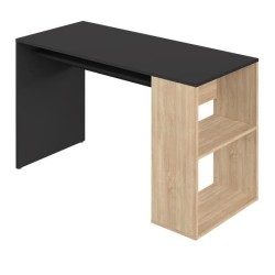 Bureau droit YALE - Noir et chene naturel - 2 niches + 1 étagere - L 113,9 x P 50 x H 75,5 cm - TEMAHOME