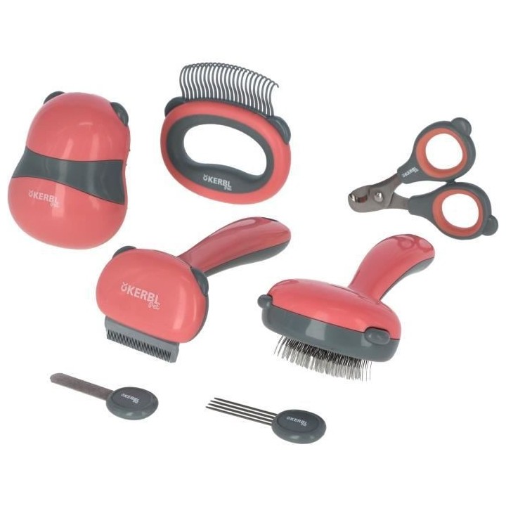 Kit de toilettage 7 pieces KERBL - Rouge et noir - Pour chat
