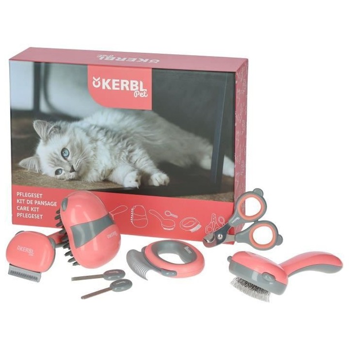 Kit de toilettage 7 pieces KERBL - Rouge et noir - Pour chat