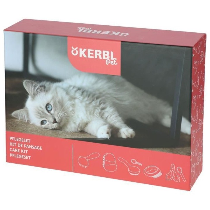 Kit de toilettage 7 pieces KERBL - Rouge et noir - Pour chat