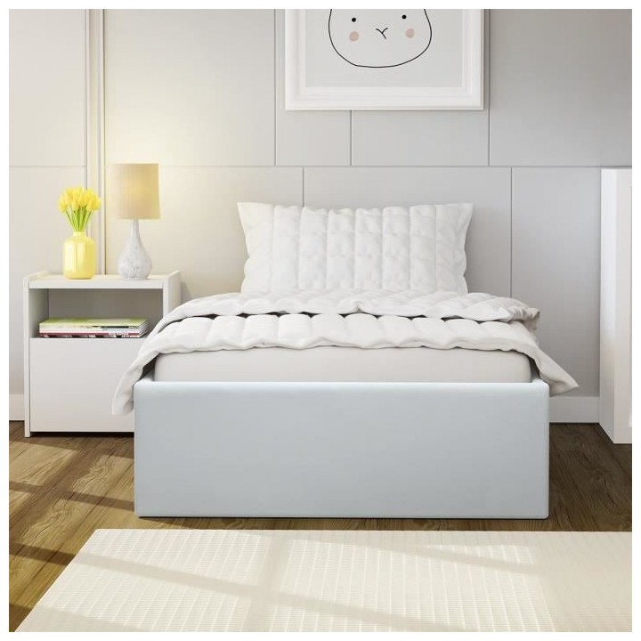 ECLIPSE Lit coffre enfant 90 x 190 cm - Simili blanc - Sommier inclus
