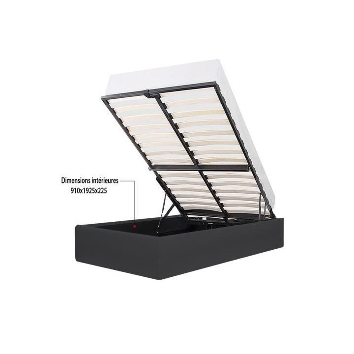 ECLIPSE Lit coffre enfant 90 x 190 cm - Simili noir - Sommier inclus