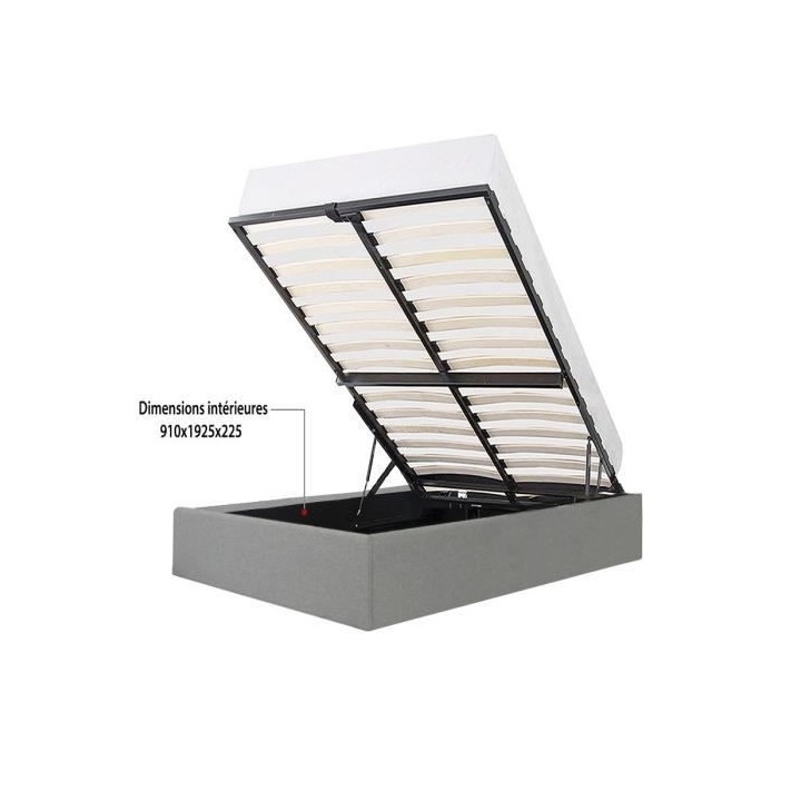 ECLIPSE Lit coffre enfant 90 x 190 cm - Tissu gris clair - Sommier inc