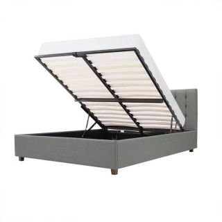 EMILY Lit adulte 180x200cm + Coffre de rangement - Tissu imitation lin