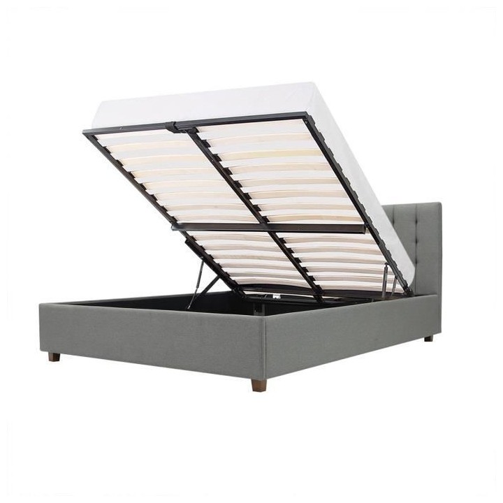 EMILY Lit adulte 180x200cm + Coffre de rangement - Tissu imitation lin