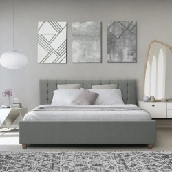 EMILY Lit adulte 180x200cm + Coffre de rangement - Tissu imitation lin gris foncé - Sommier inclus