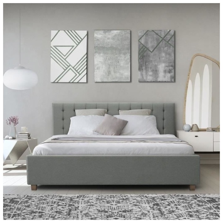 EMILY Lit adulte 180x200cm + Coffre de rangement - Tissu imitation lin