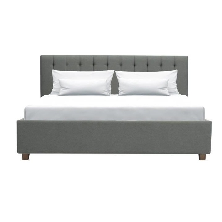 EMILY Lit adulte 180x200cm + Coffre de rangement - Tissu imitation lin