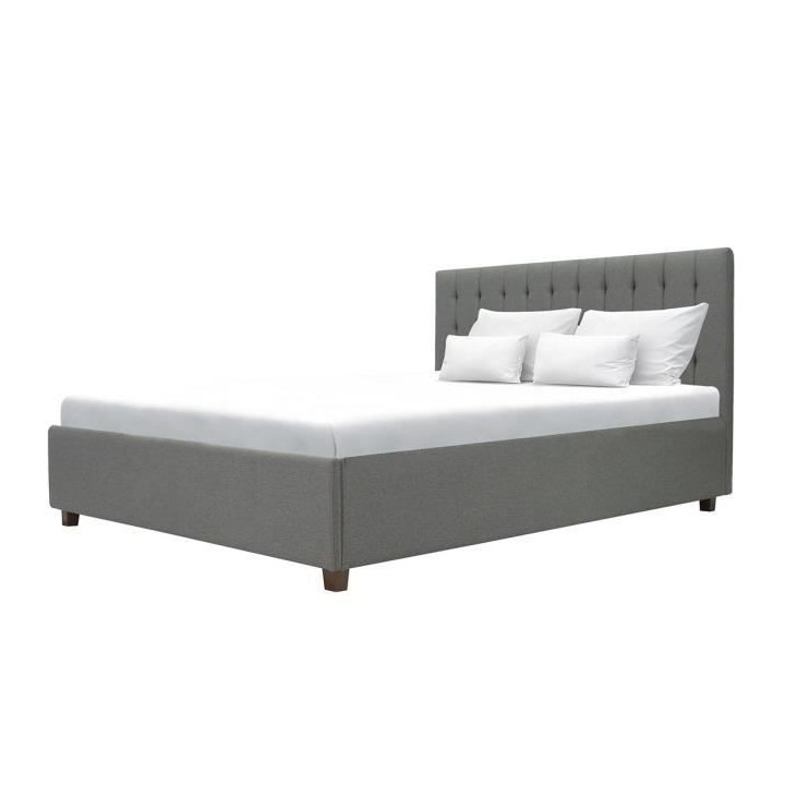 EMILY Lit adulte 180x200cm + Coffre de rangement - Tissu imitation lin