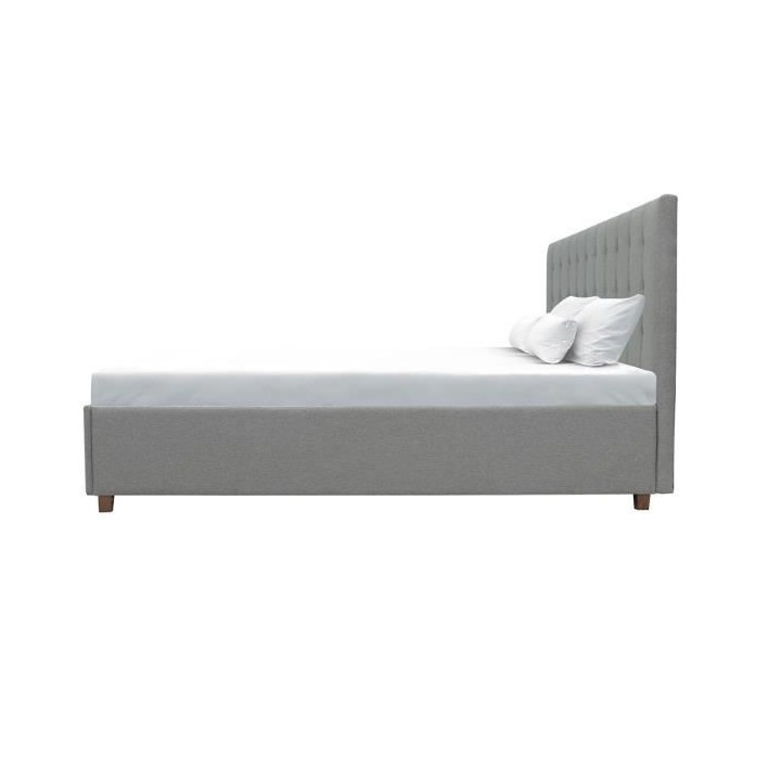 EMILY Lit adulte 180x200cm + Coffre de rangement - Tissu imitation lin