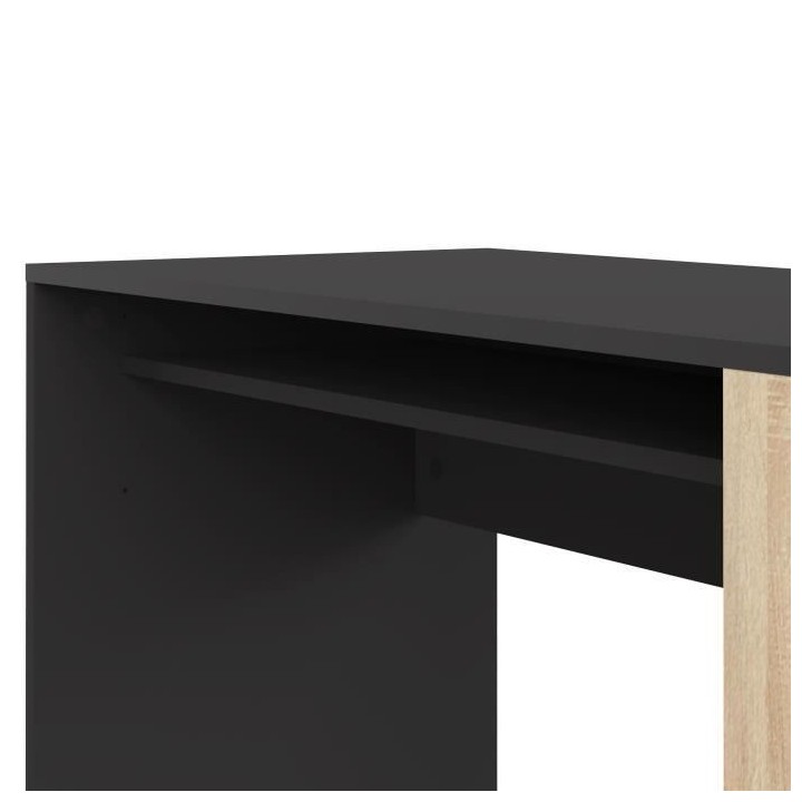 Bureau droit YALE - Noir et chene naturel - 2 niches + 1 étagere - L