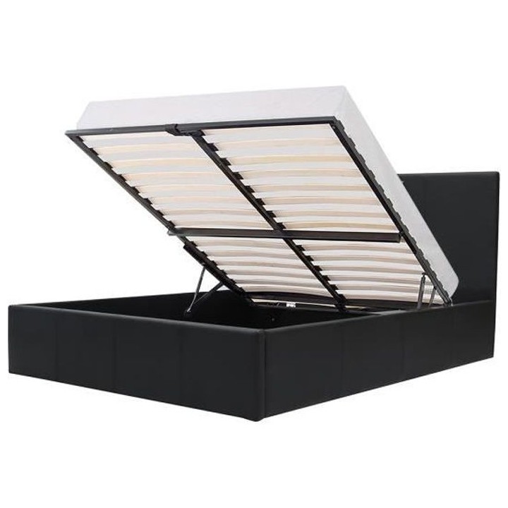 MARTIN Lit adulte - 140 x 190 cm + coffre de rangement - Simili noir -