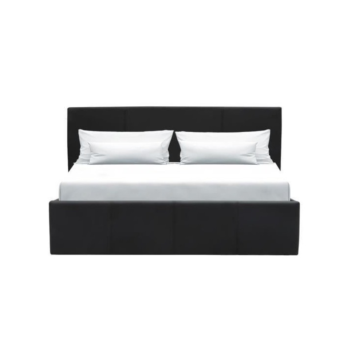 MARTIN Lit adulte - 140 x 190 cm + coffre de rangement - Simili noir -